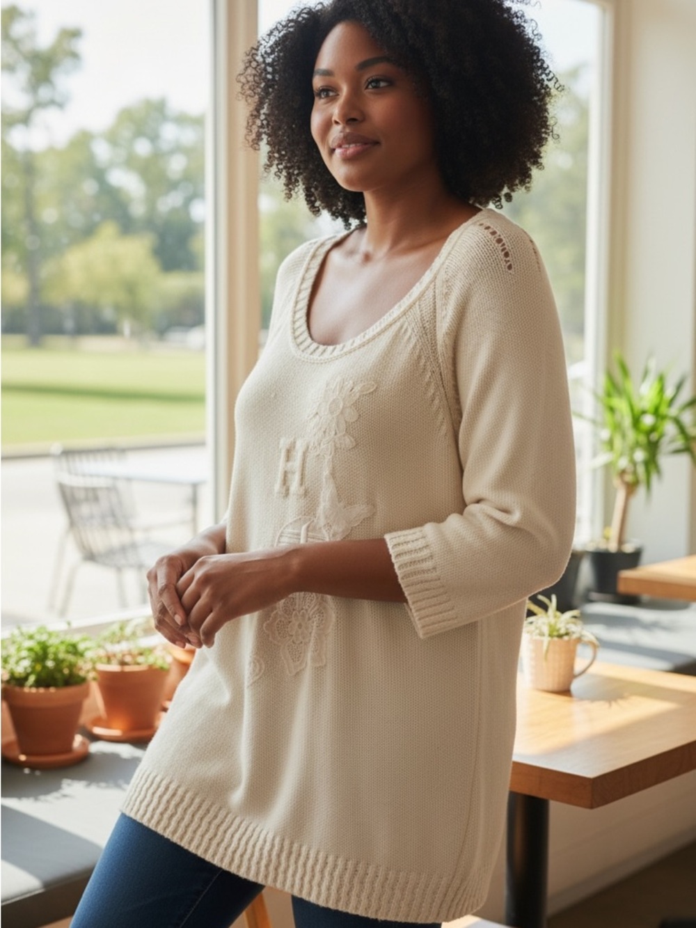 Tommy Hilfiger white/Cream Knit Scoop Neck Tunic Sweater